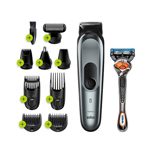 Cortapelos multigroomer braun mgk7221 +gillete 10 accesorios -  0.5 - 21mm -  recorta -  afeitadora corporal