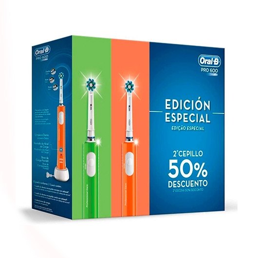 Cepillo dental electrico braun oral b pro600 ev p x2 1xverde -  1xnaranja -  2xbase de carga -  temporizador