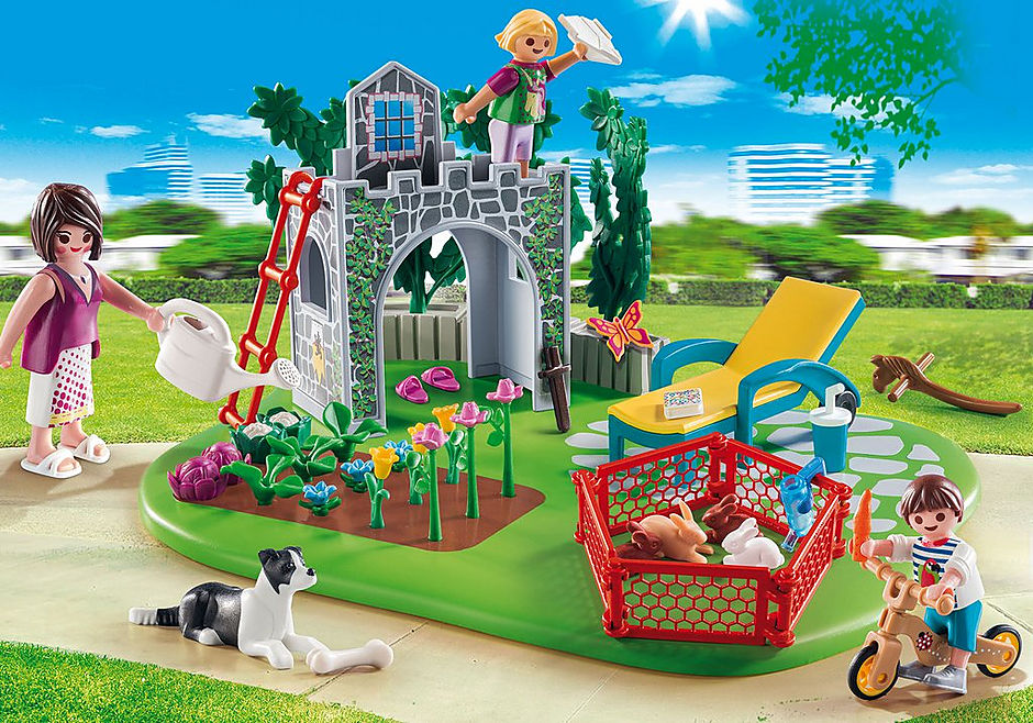 Playmobil ciudad casa moderna superset familia en el jardin 70010