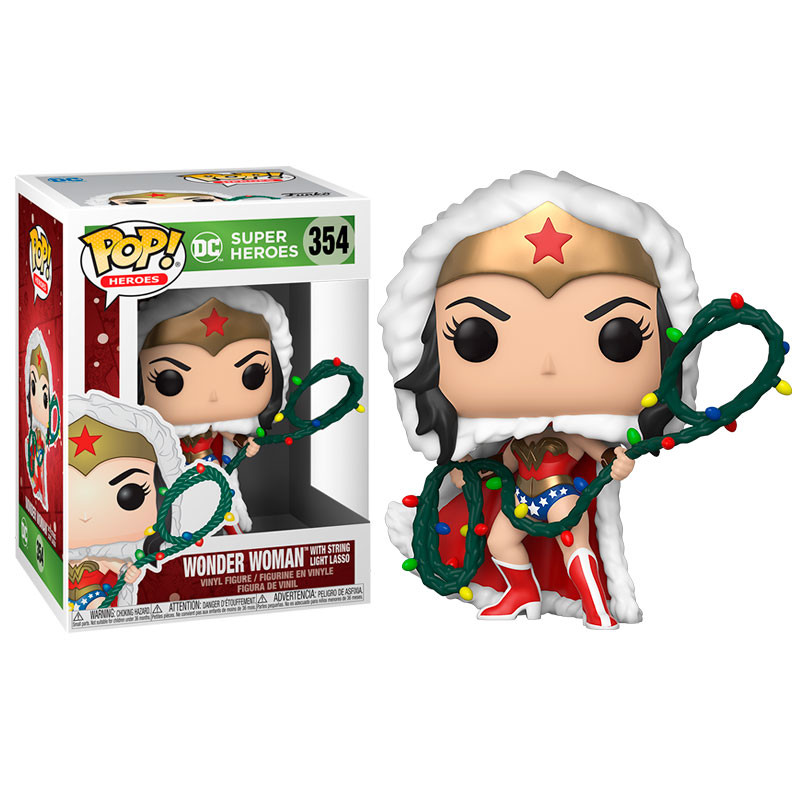 Funko pop dc navidad wonder woman con lazo de luces navideñas