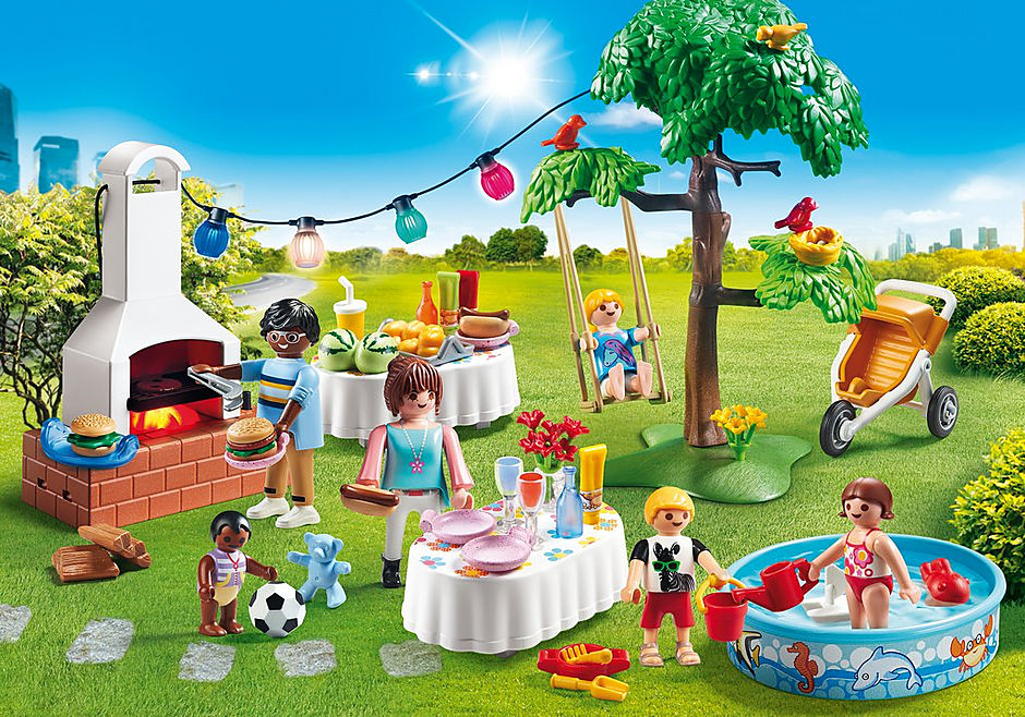 Playmobil ciudad casa moderna fiesta en el jardin