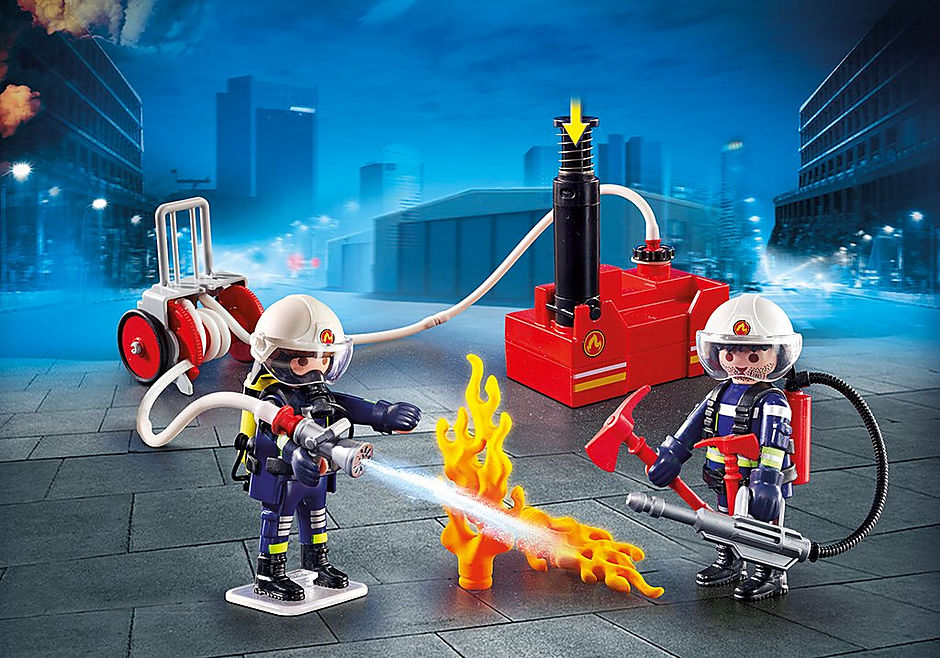 Playmobil ciudad accion -  bomberos con bomba de agua