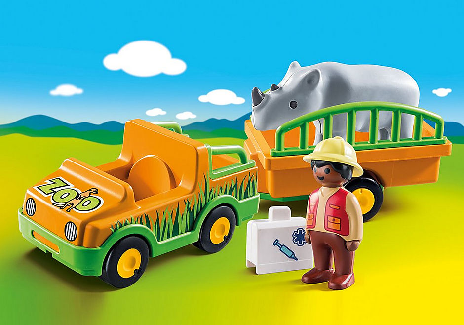 Playmobil 1.2.3 vehículo del zoo con rinoceronte